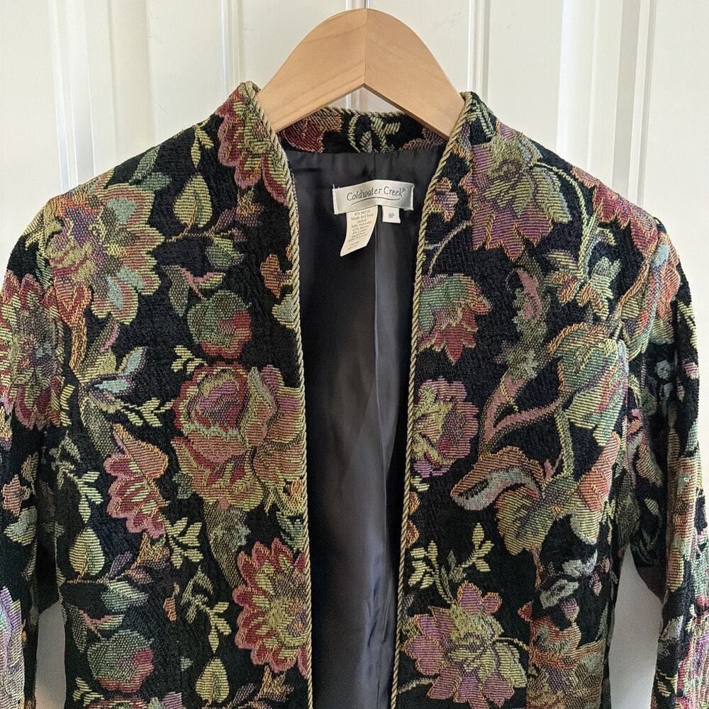 VTG Coldwater Creek Floral Tapestry Blazer Women’s Sz 8p Open-Front Collarless - Picture 2 of 9